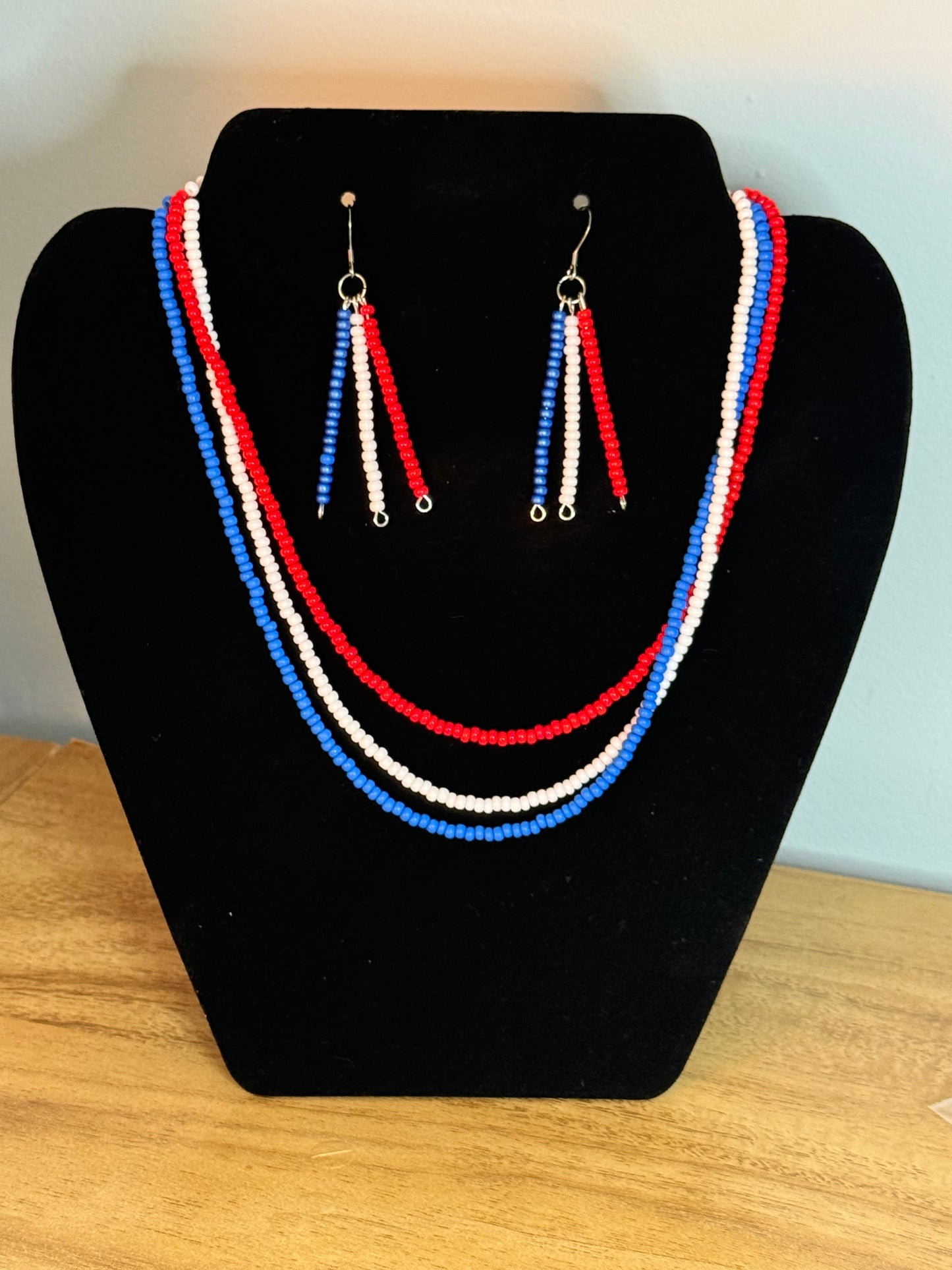 Three Strand Red, White & Blue Necklace