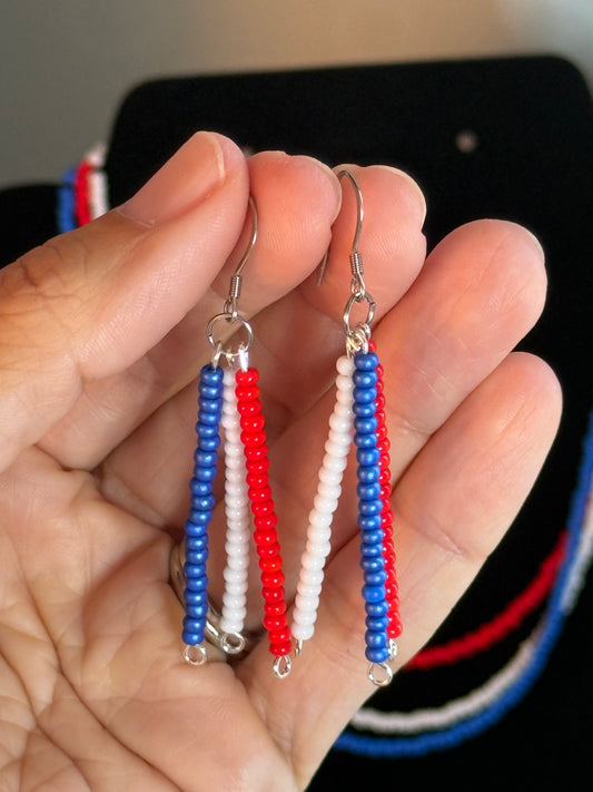 4th of July 3 Strand Drop Earrings