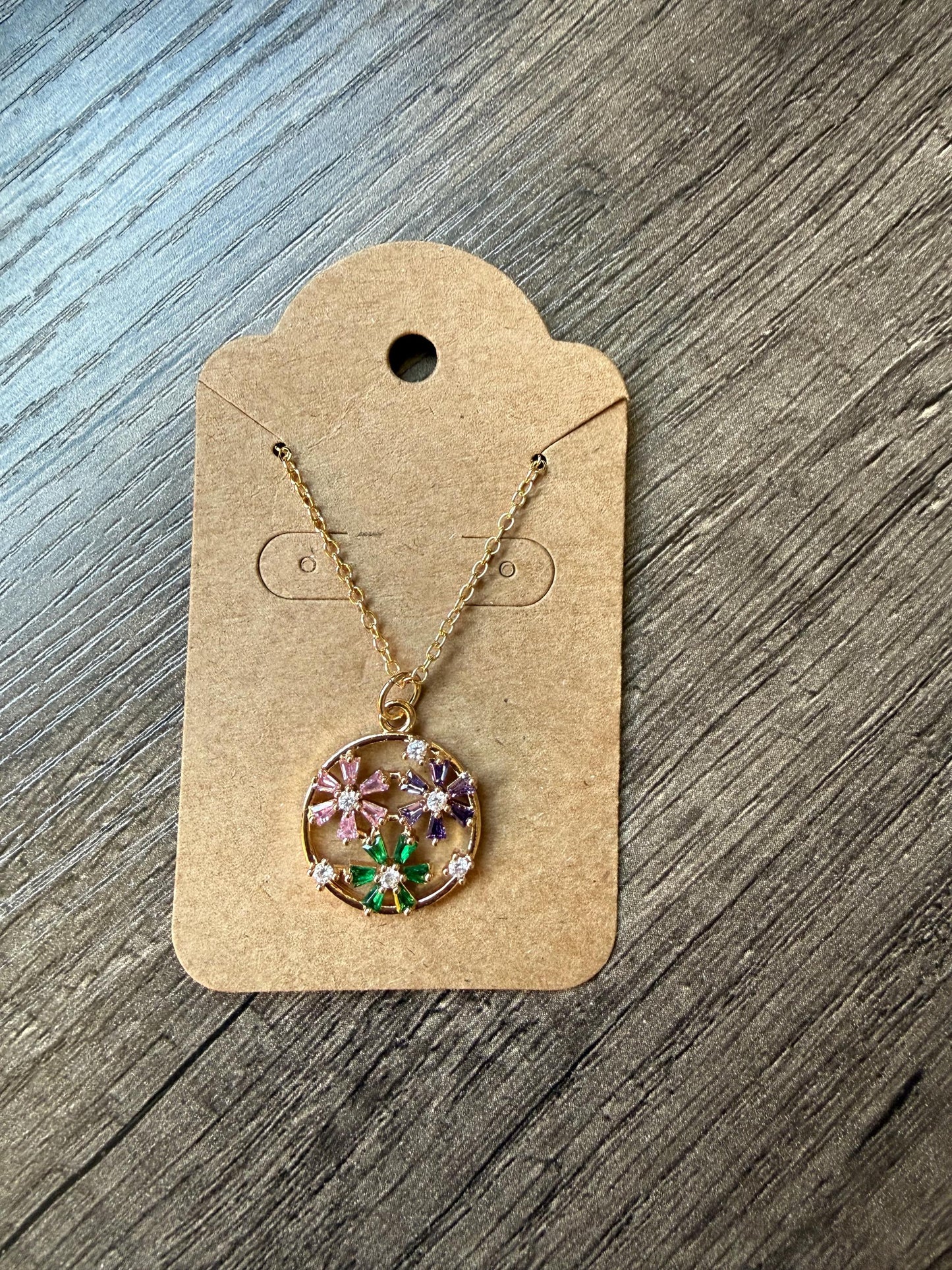 Necklace with Flower Petal Round Pendant