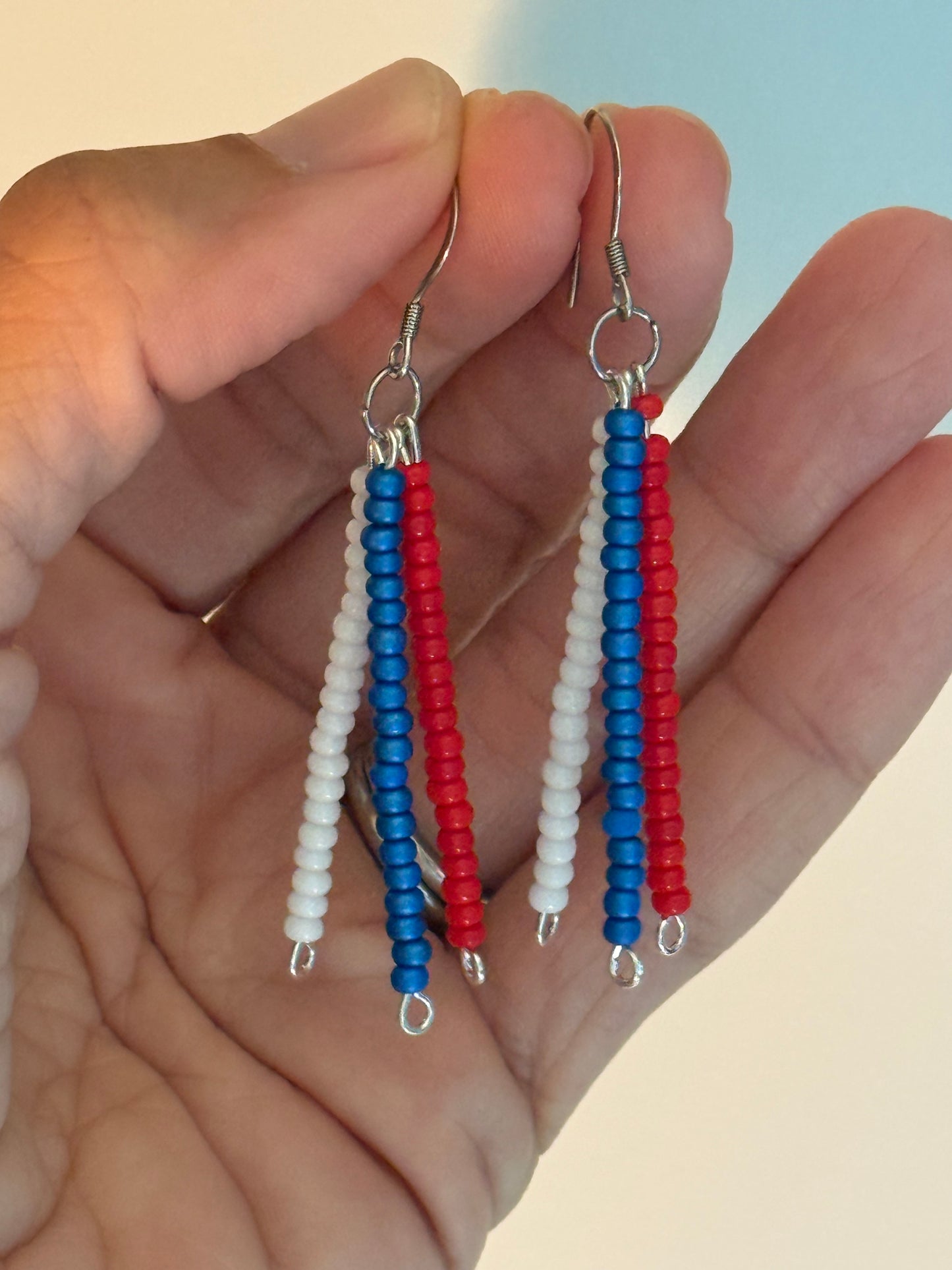 4th of July 3 Strand Drop Earrings