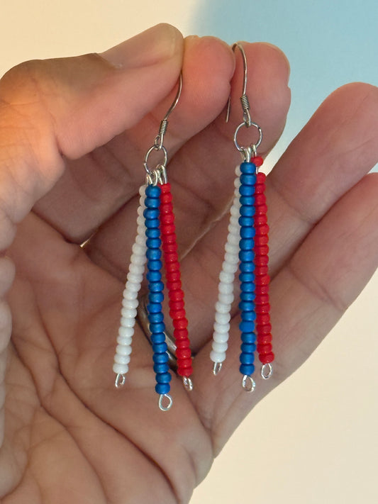 4th of July 3 Strand Drop Earrings