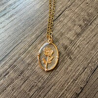 Necklace with Rose Oval Frame Pendant