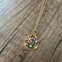 Necklace with Flower Petal Round Pendant