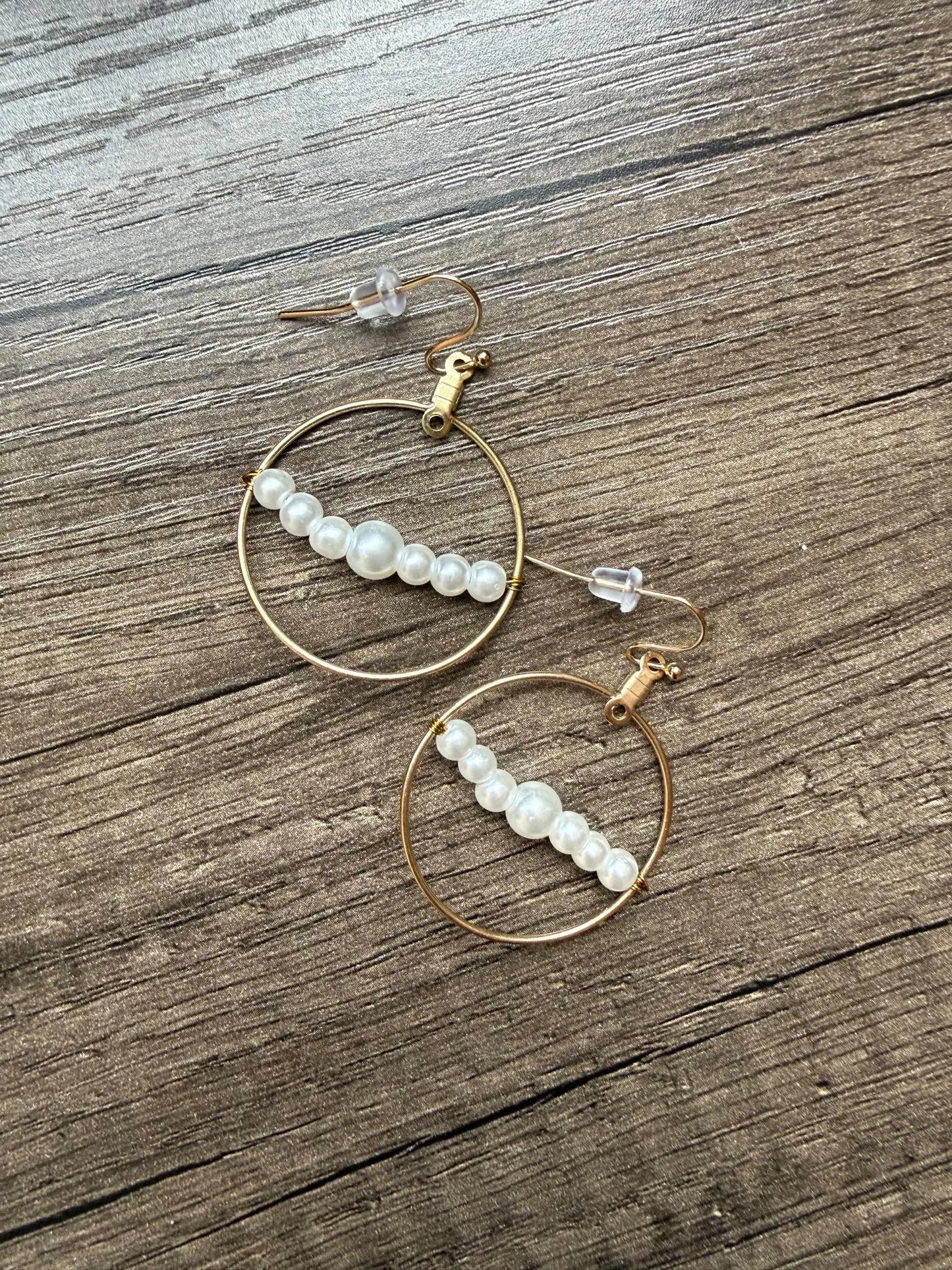 Round Gold Hoop Pearl Bar Earrings