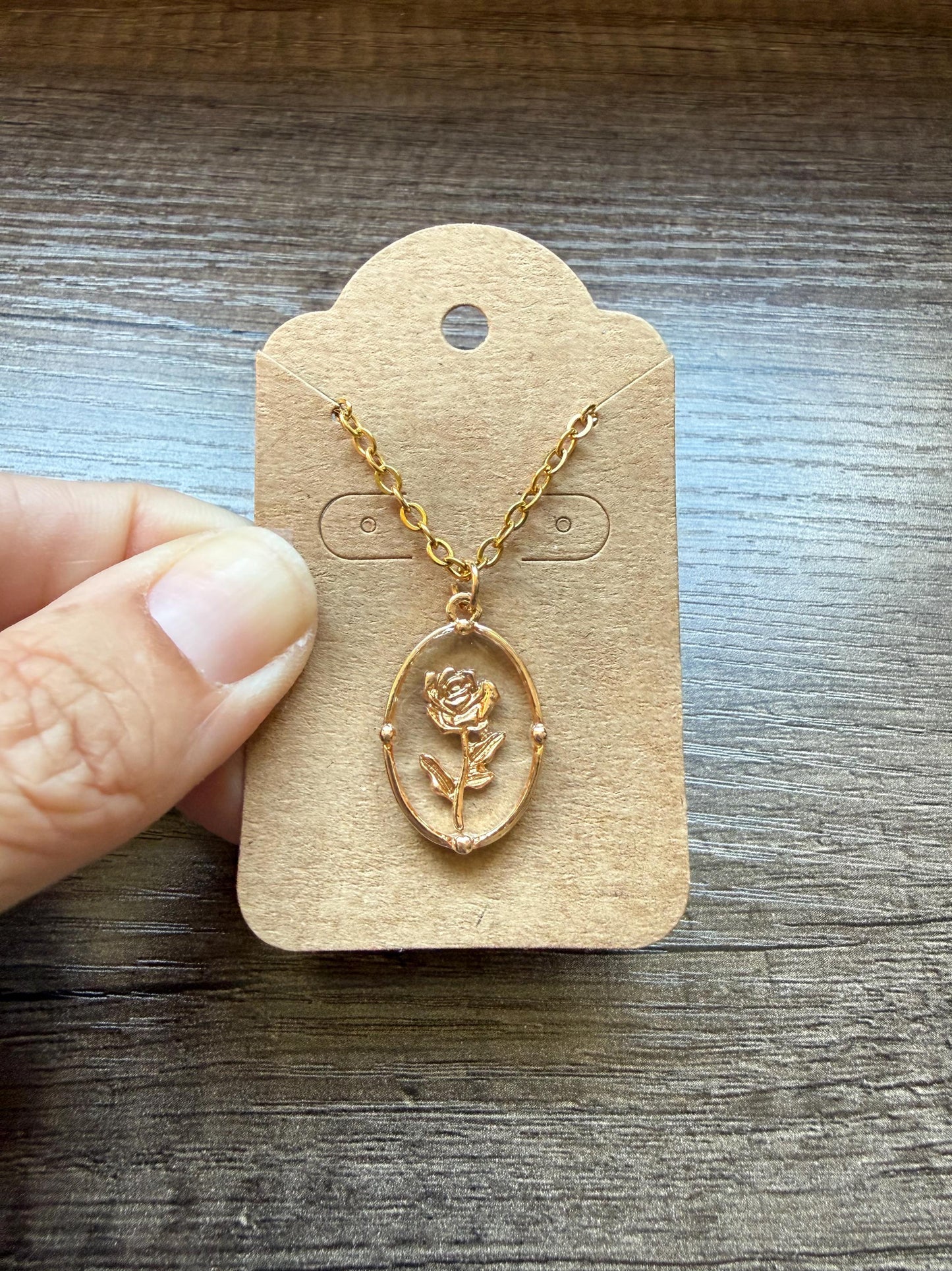 Necklace with Rose Oval Frame Pendant